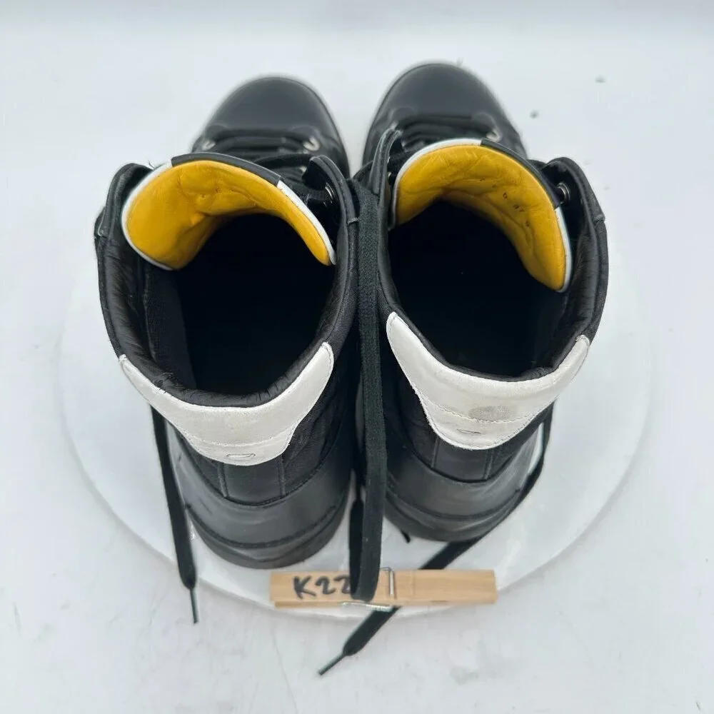 Fendi Men Size 9 Black Leather Printed High Top Lace Up Casual Shoes